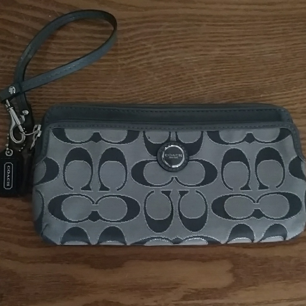 Coach grey and silver wristlet